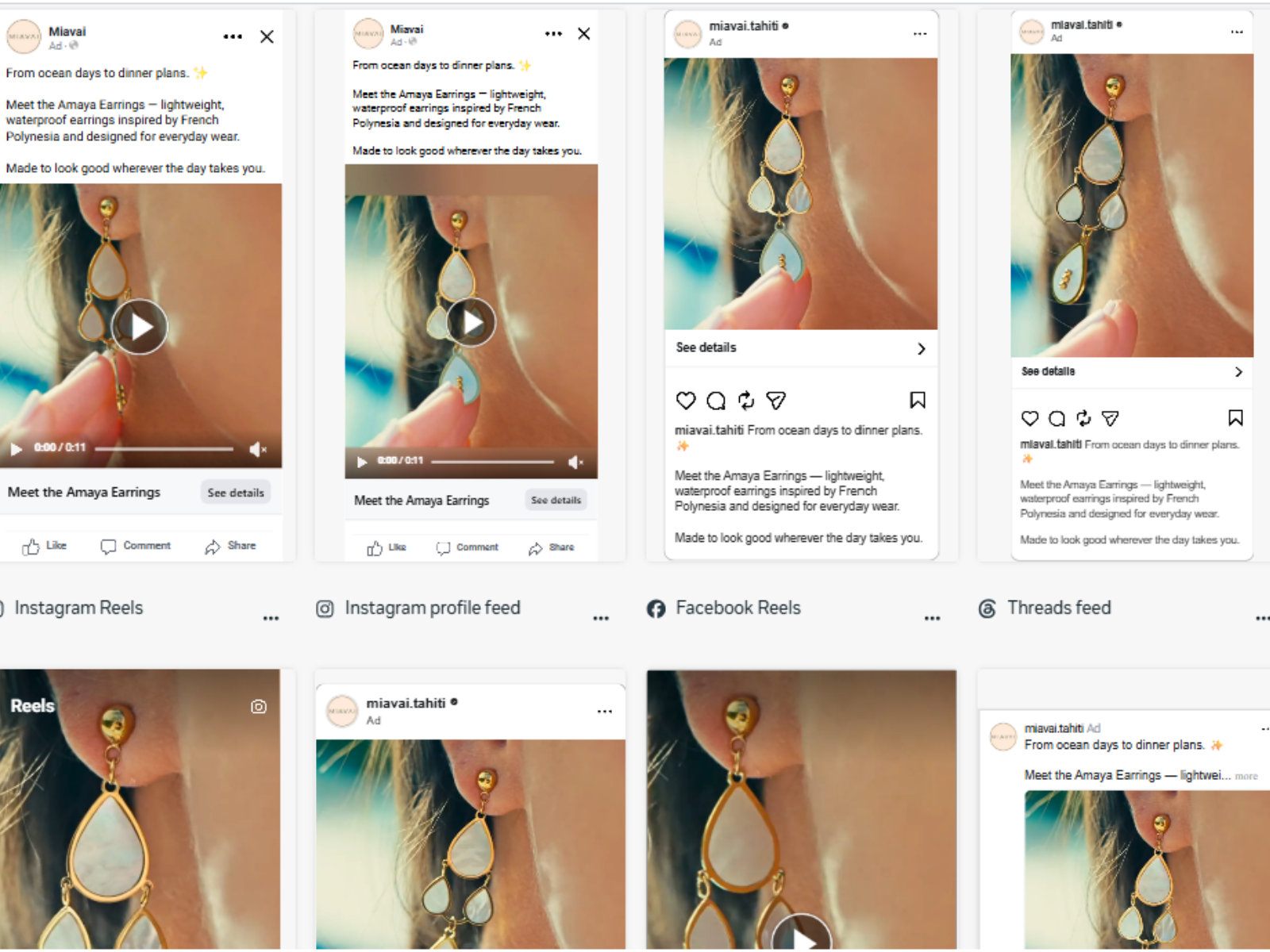 Ad creative grid — static, motion and UGC-style concepts in test
